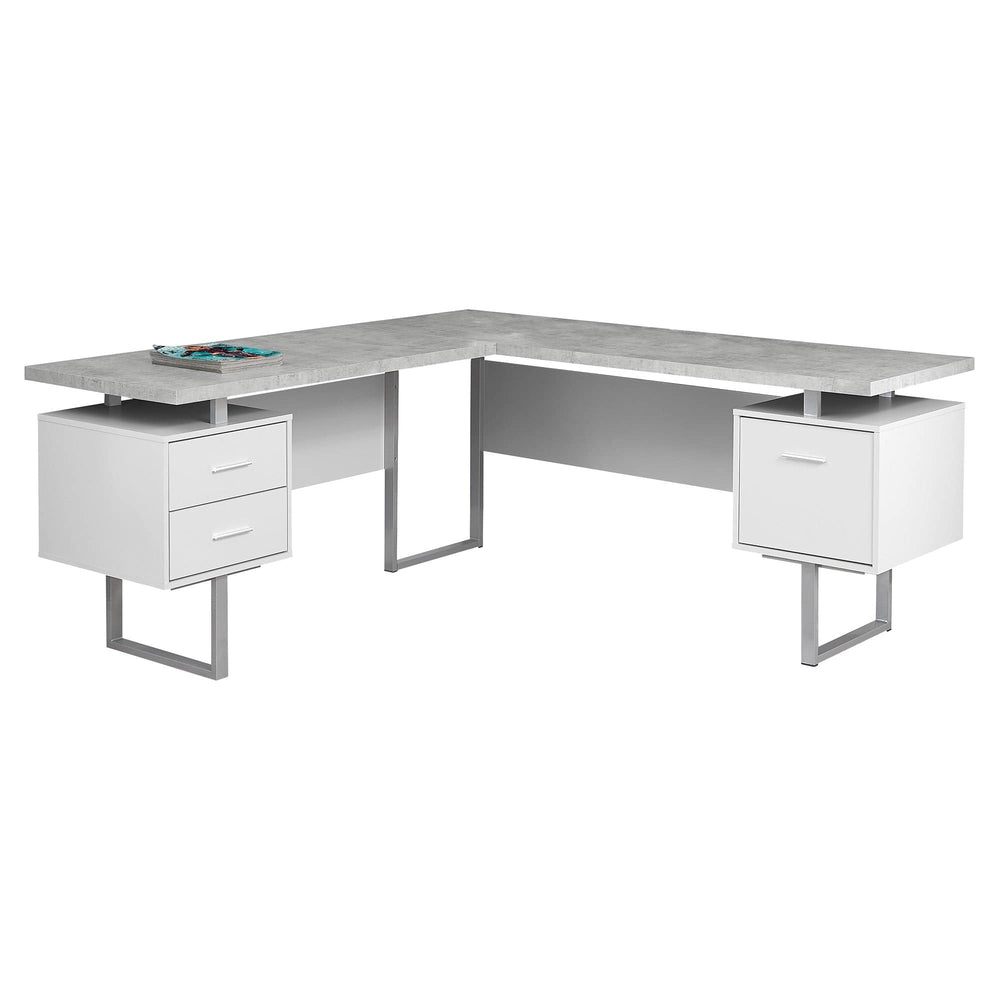 71" Gray and Silver L Shape Computer Desk With Three Drawers - Homeroots - Flyclothing LLC