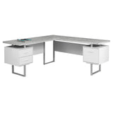 71" Gray and Silver L Shape Computer Desk With Three Drawers - Homeroots