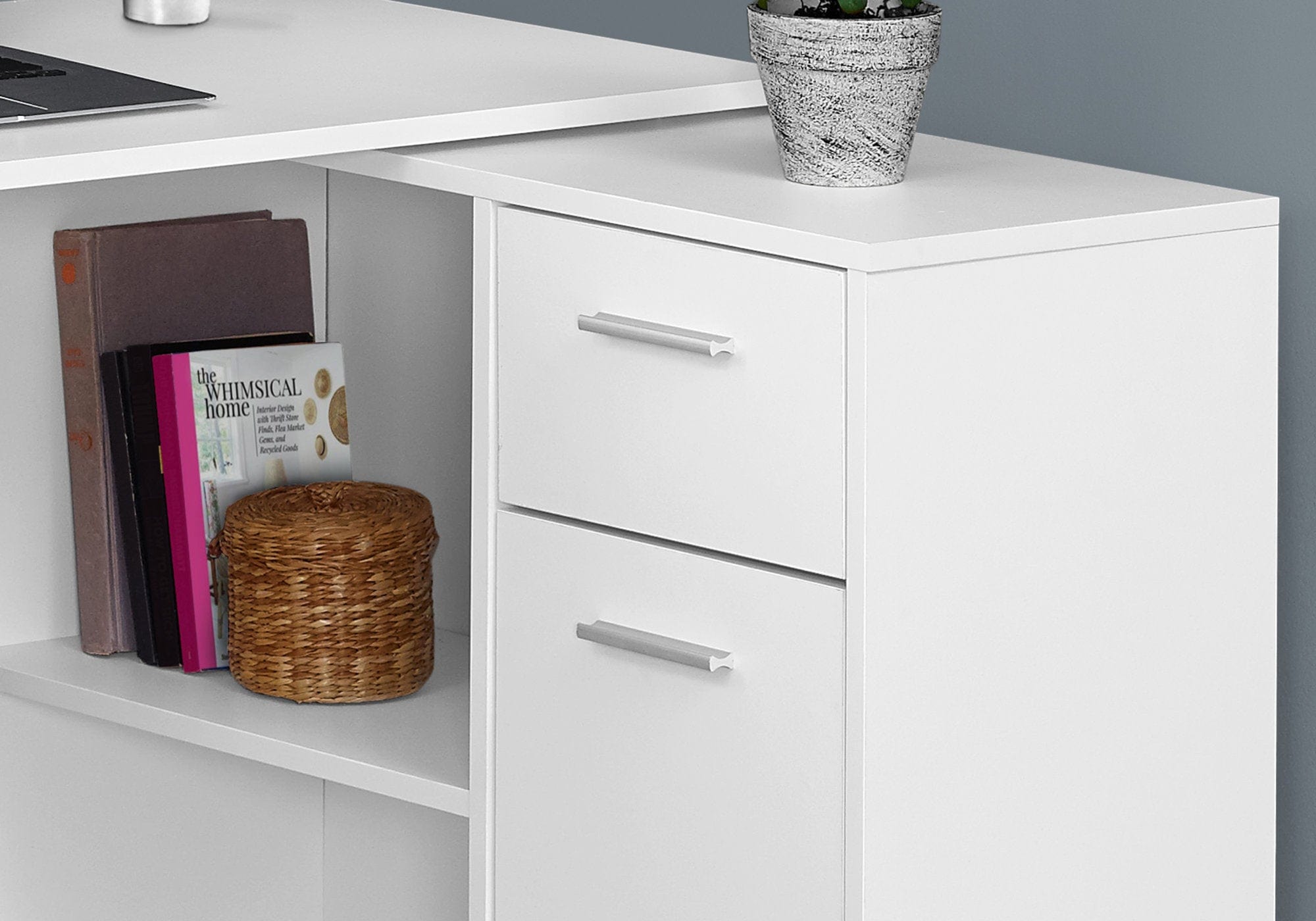 34" White L Shape Computer Desk With Two Drawers - Homeroots - Flyclothing LLC