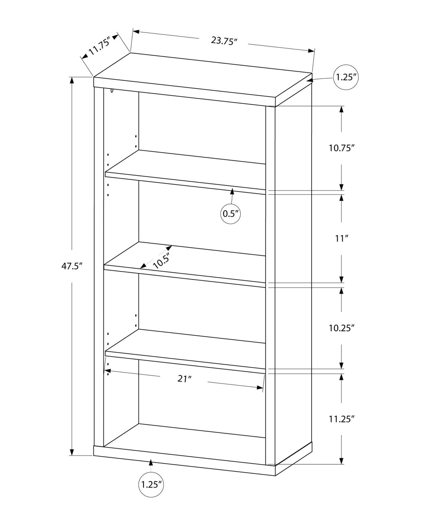 48" Brown Wood Bookcase - Homeroots - Flyclothing LLC