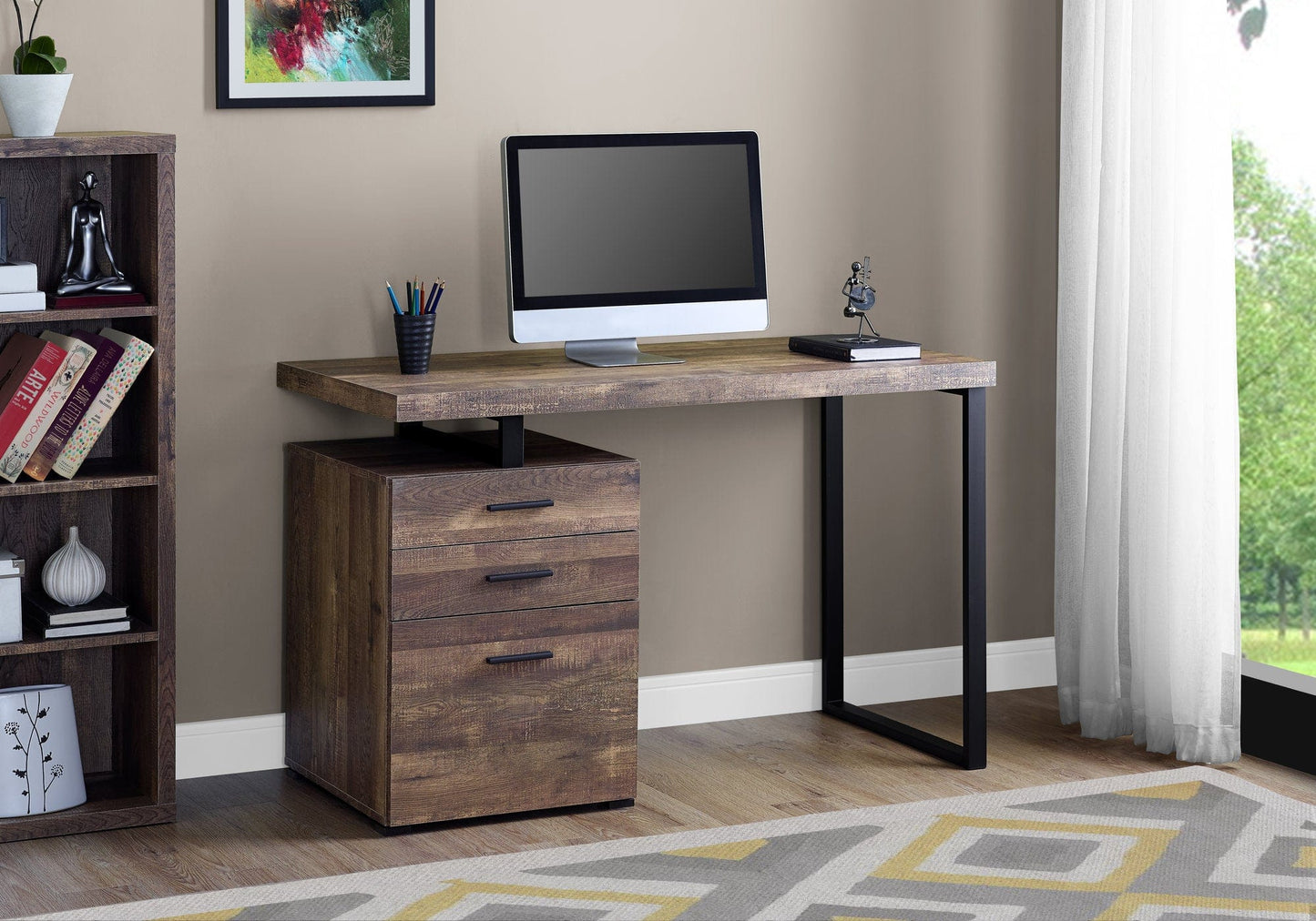 24" Brown and Black Computer Desk With Three Drawers - Homeroots - Flyclothing LLC