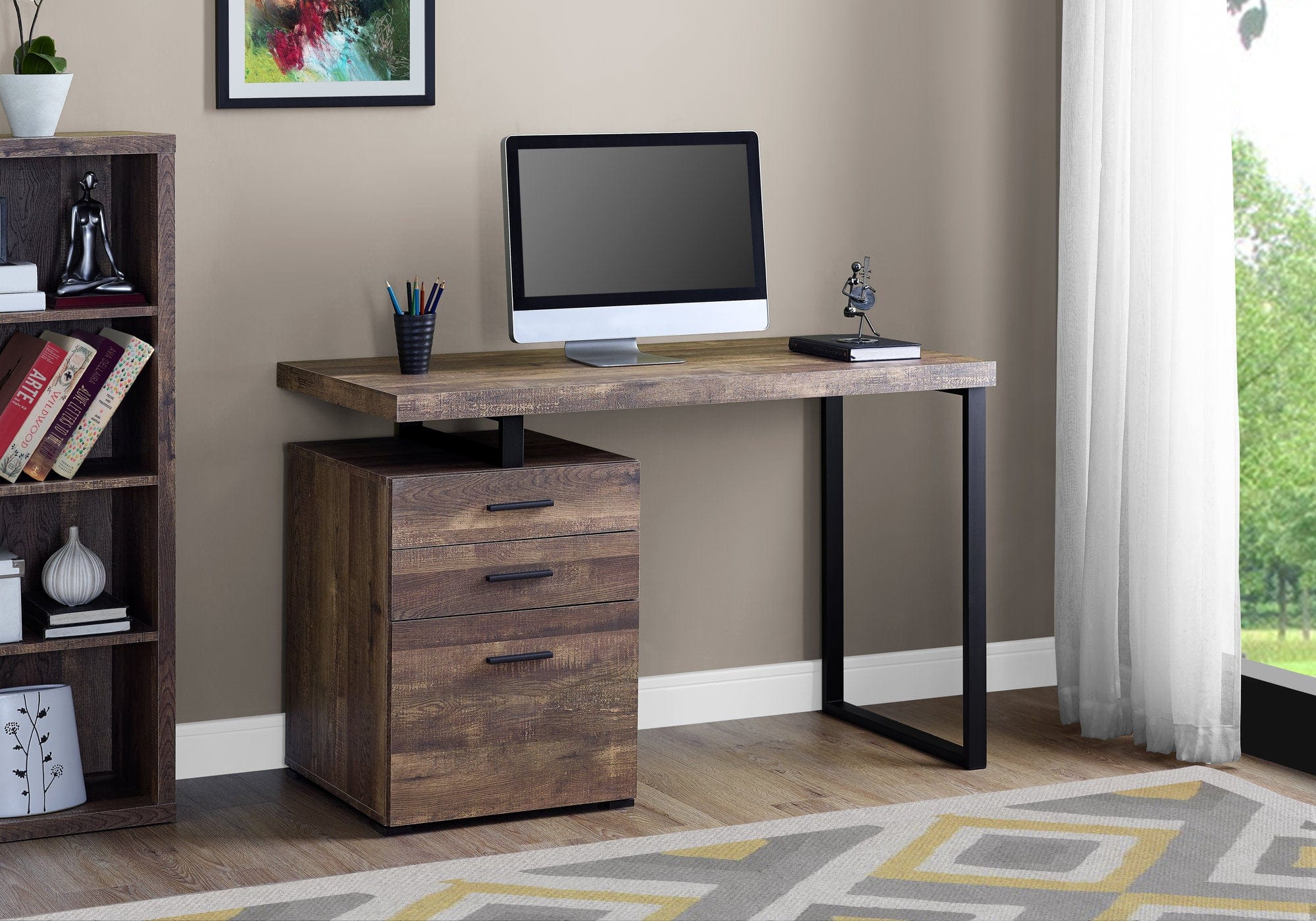24" Brown and Black Computer Desk With Three Drawers - Homeroots - Flyclothing LLC