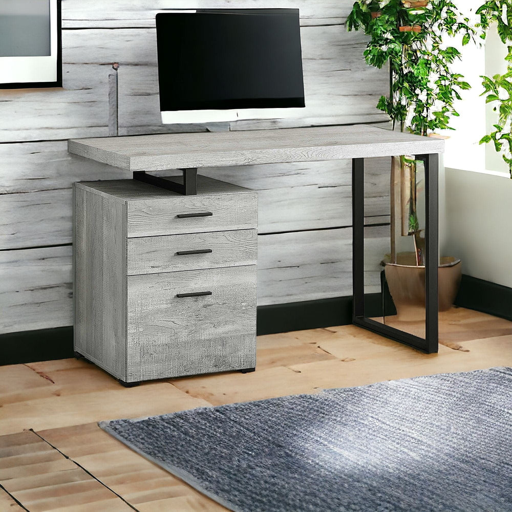 47" Gray and Black Computer Desk With Three Drawers - Homeroots - Flyclothing LLC