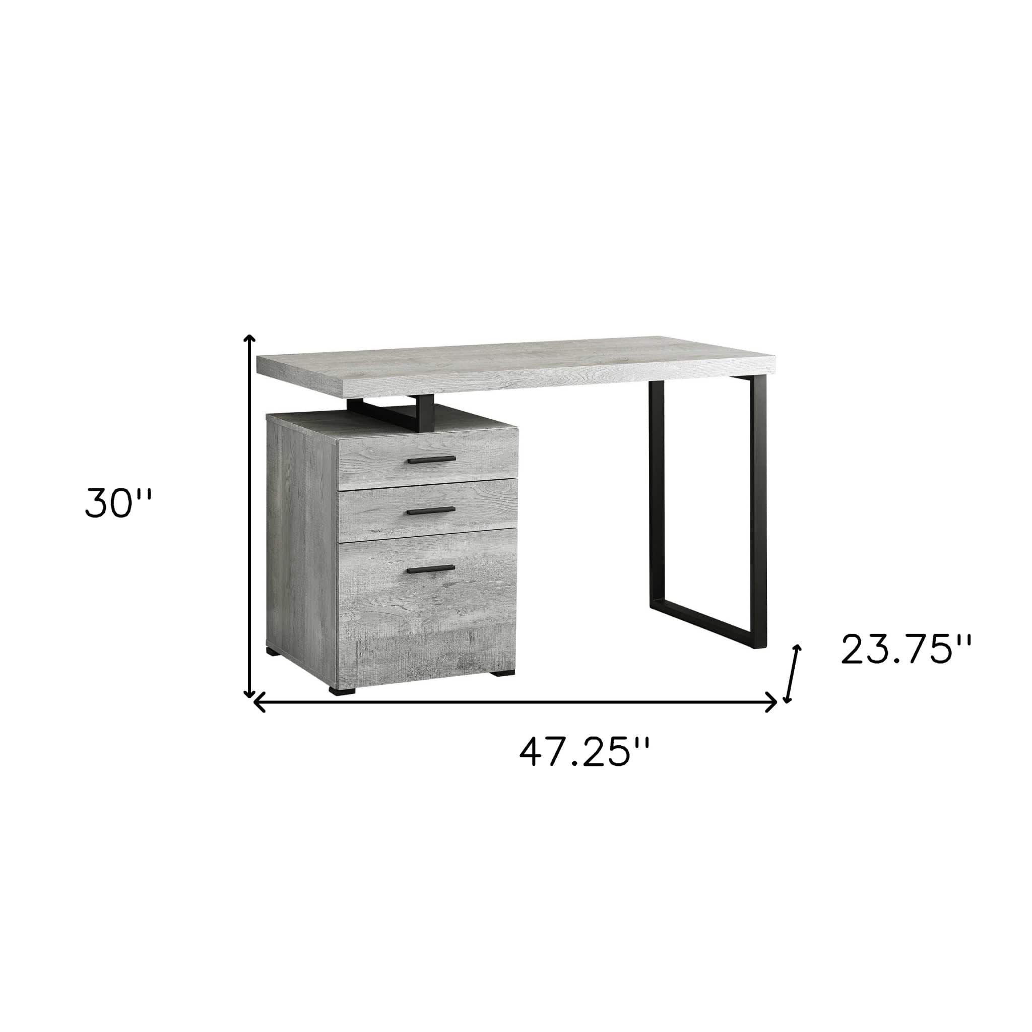 47" Gray and Black Computer Desk With Three Drawers - Homeroots - Flyclothing LLC