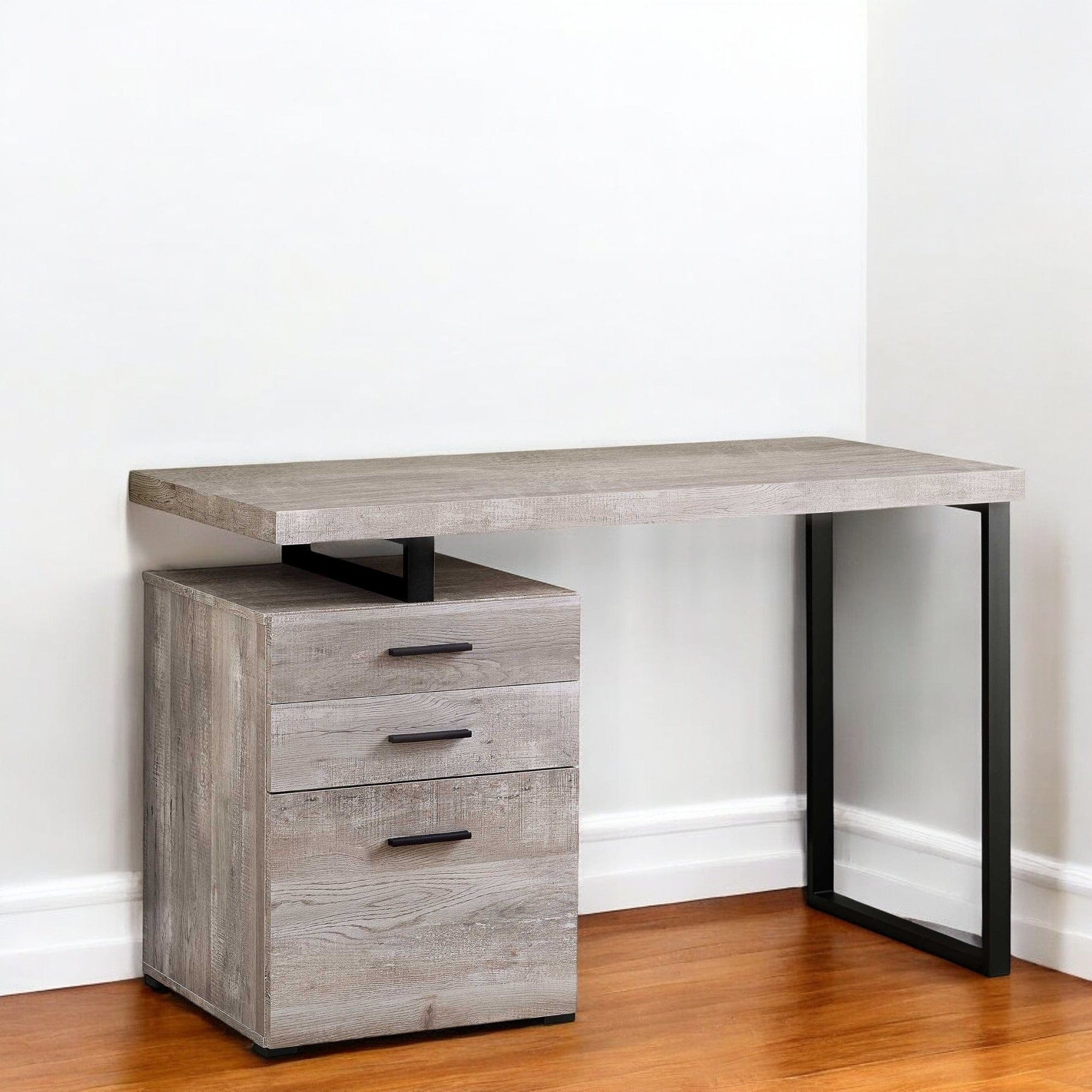 24" Taupe and Black Computer Desk With Three Drawers - Homeroots - Flyclothing LLC