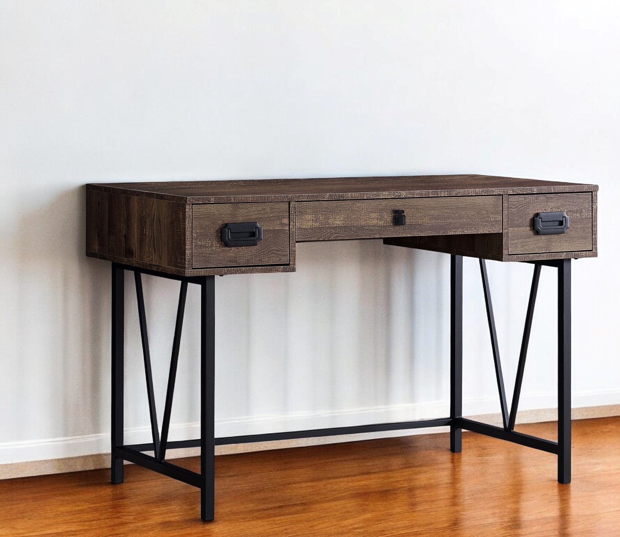 24" Brown and Black Computer Desk With Two Drawers - Homeroots - Flyclothing LLC