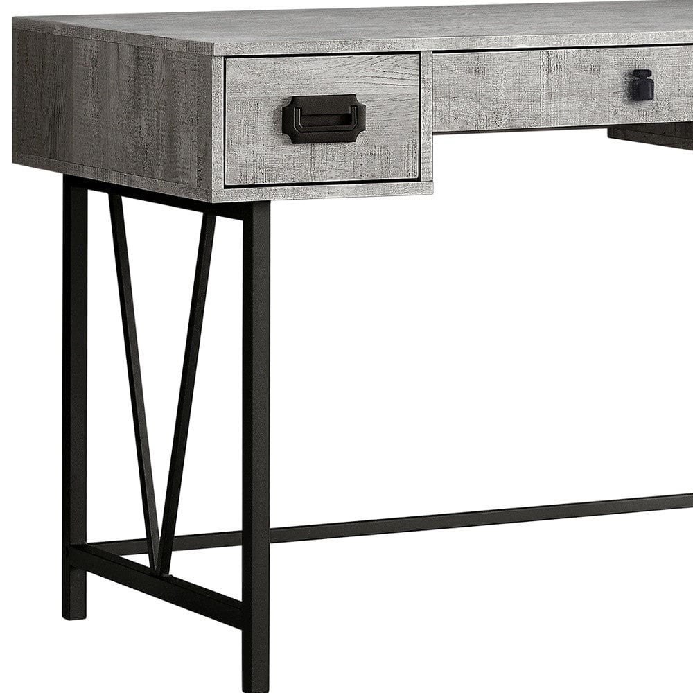 24" Gray and Black Computer Desk With Three Drawers - Homeroots - Flyclothing LLC