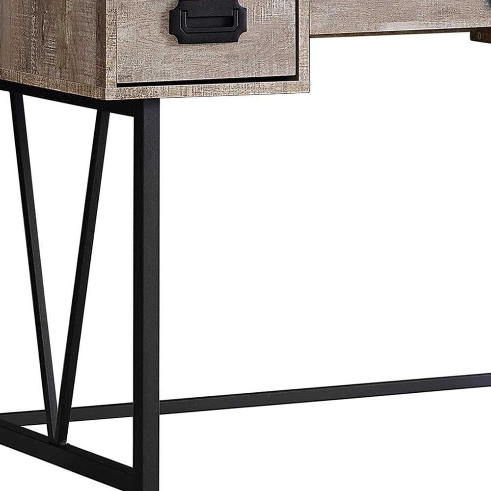 24" Taupe and Black Computer Desk With Three Drawers - Homeroots - Flyclothing LLC