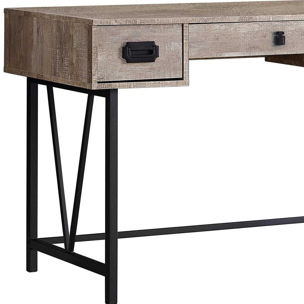 24" Taupe and Black Computer Desk With Three Drawers - Homeroots - Flyclothing LLC