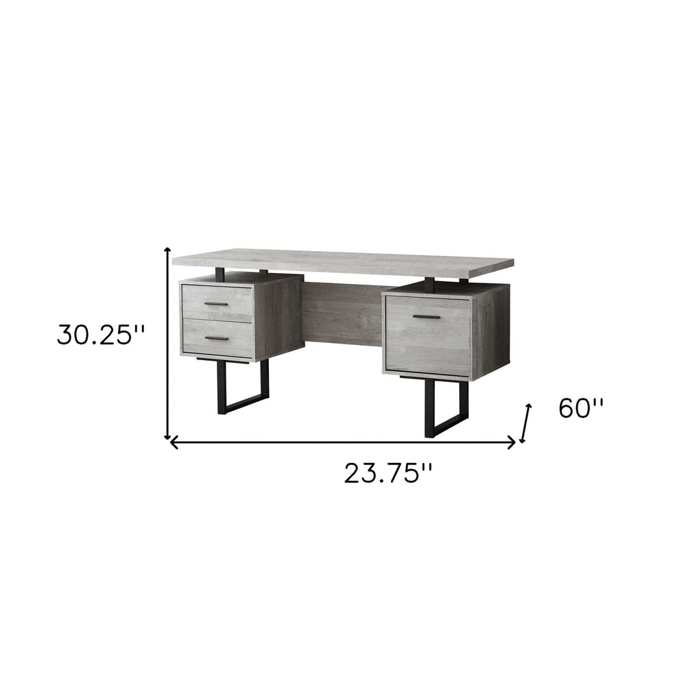 24" Gray and Black Computer Desk With Three Drawers - Homeroots - Flyclothing LLC