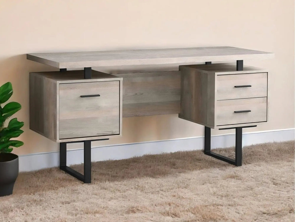 24" Taupe and Black Computer Desk With Three Drawers - Homeroots - Flyclothing LLC