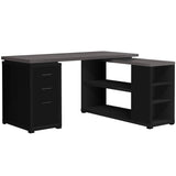 47" Gray and Black L Shape Computer Desk With Three Drawers - Homeroots