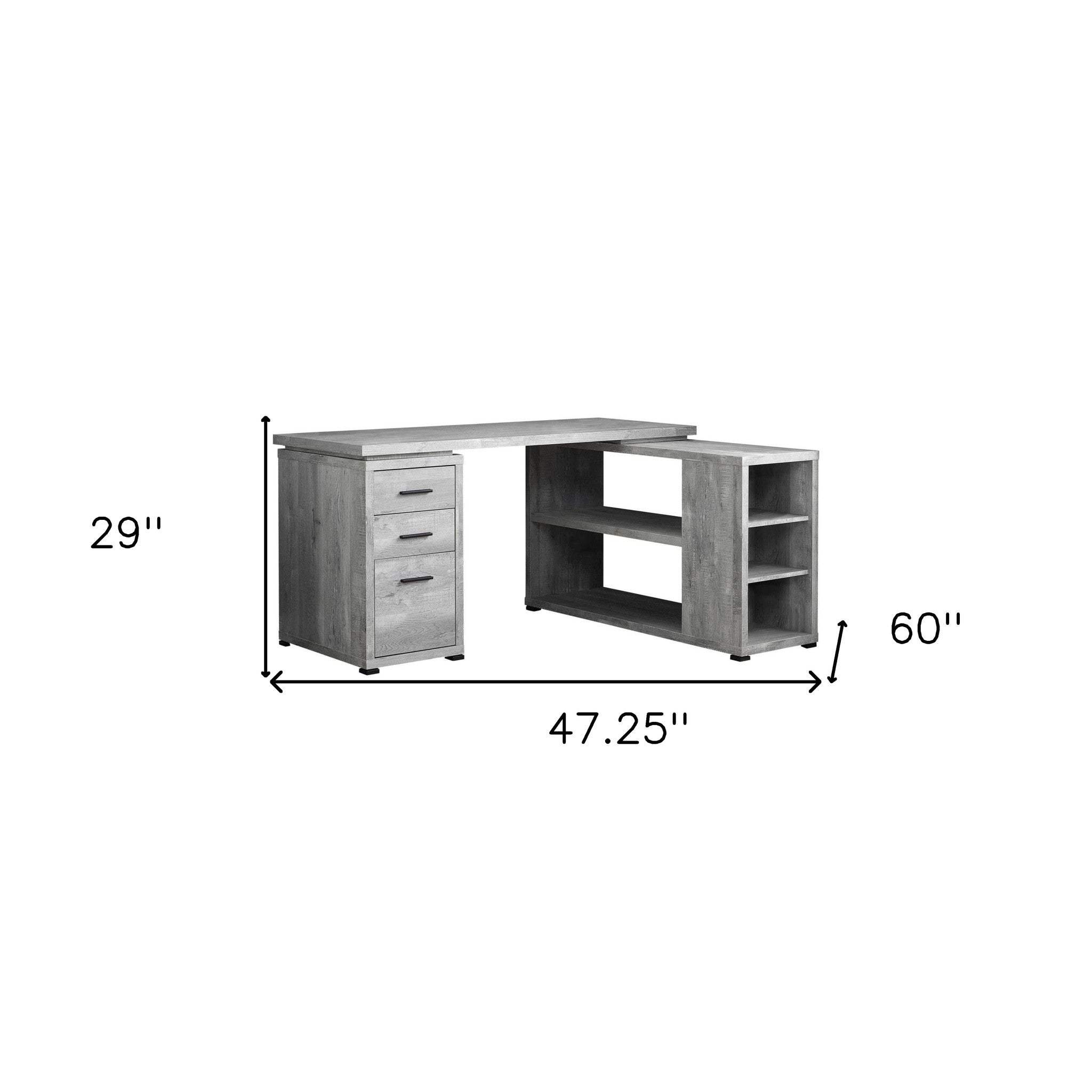 47" Gray L Shape Computer Desk With Three Drawers - Homeroots - Flyclothing LLC