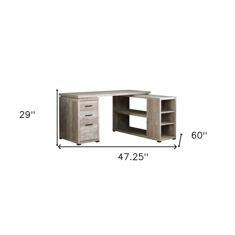 47" Taupe L Shape Computer Desk With Three Drawers - Homeroots - Flyclothing LLC