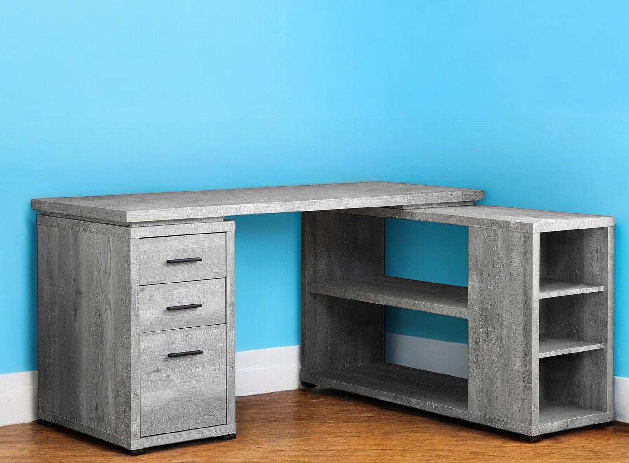 47" Taupe L Shape Computer Desk With Three Drawers - Homeroots - Flyclothing LLC