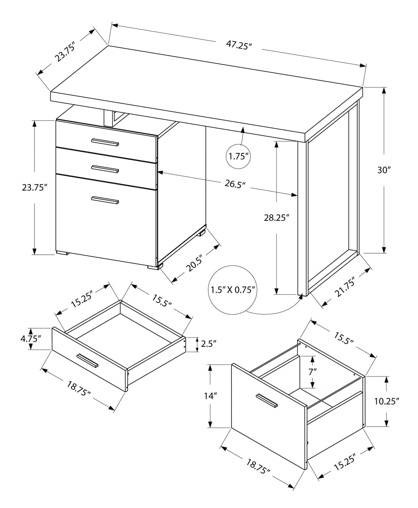24" Gray and Silver Computer Desk With Three Drawers - Homeroots - Flyclothing LLC
