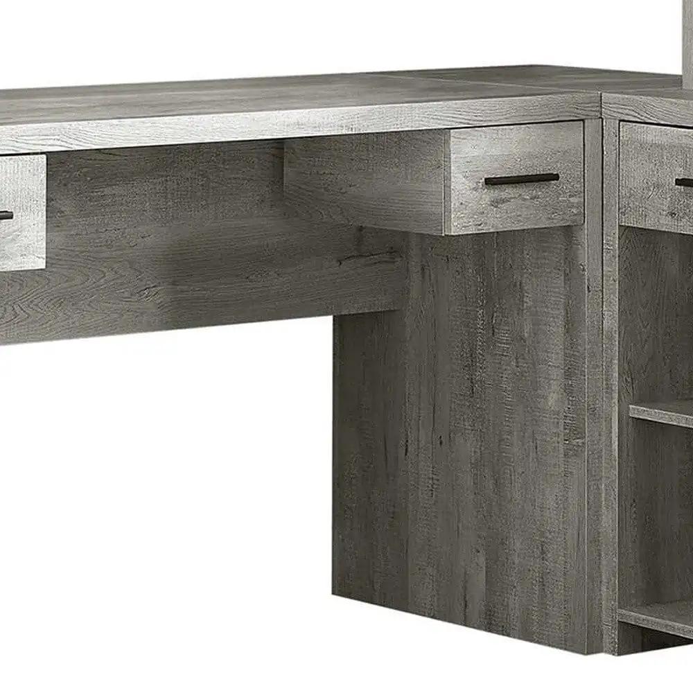 59" Gray L Shape Computer Desk With Eight Drawers - Homeroots - Flyclothing LLC
