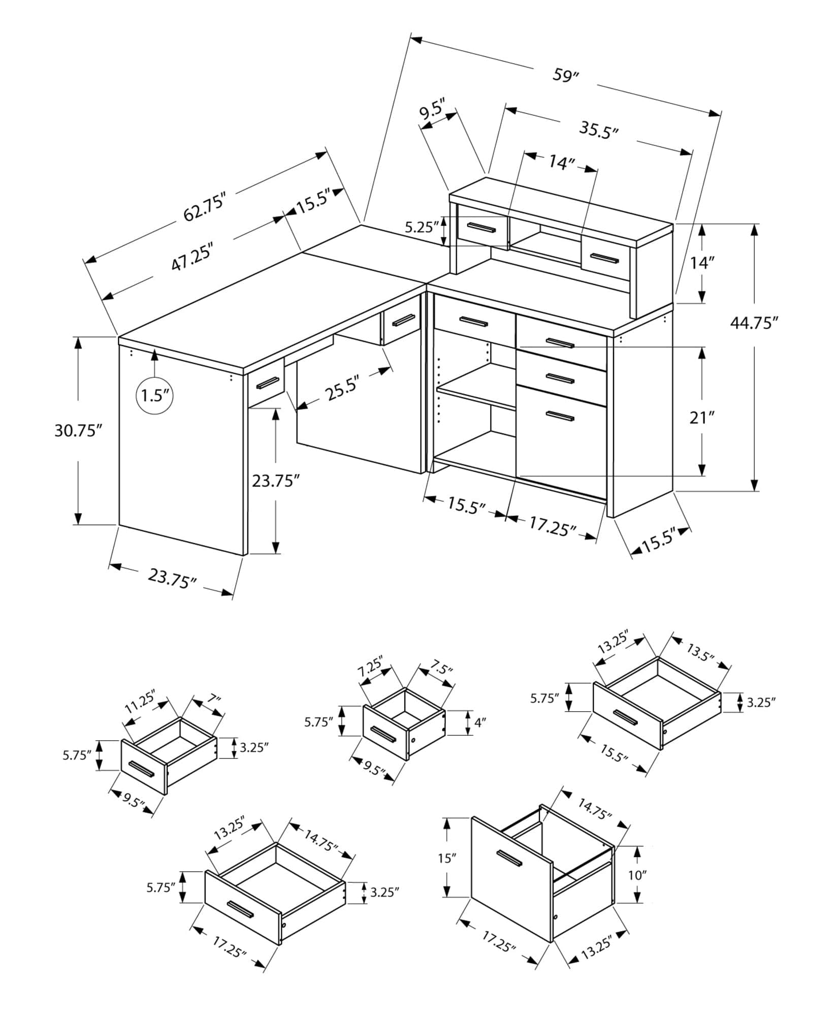 63" Taupe L Shape Computer Desk With Eight Drawers - Homeroots - Flyclothing LLC