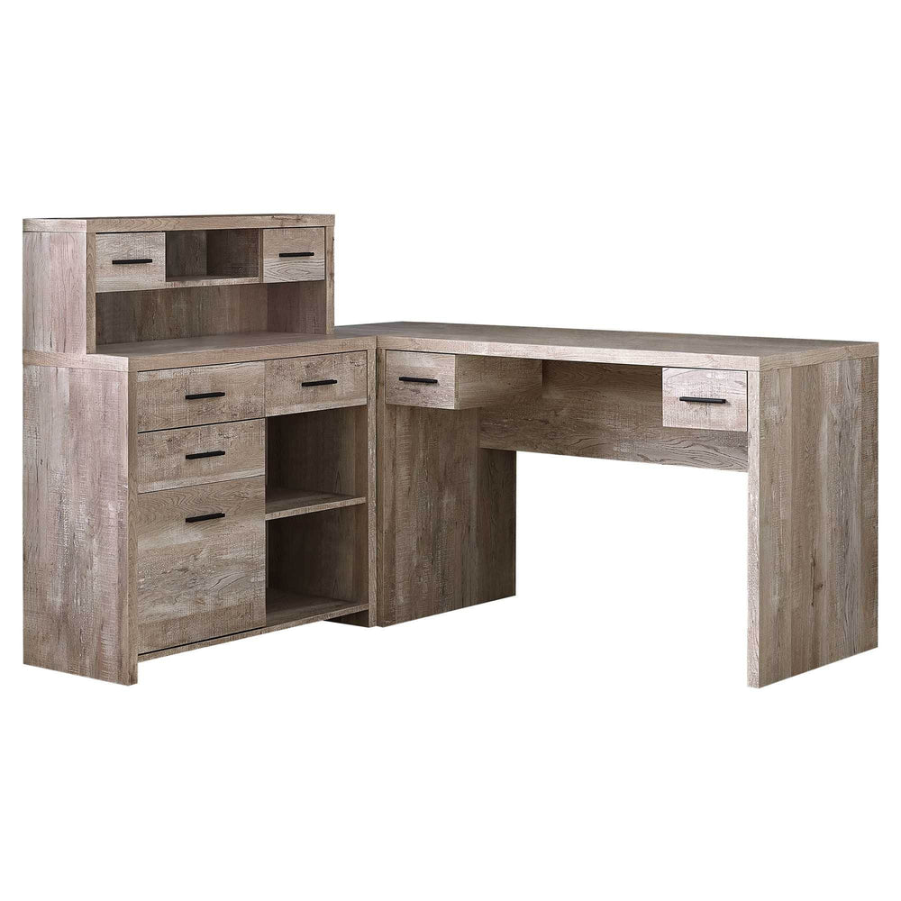 63" Taupe L Shape Computer Desk With Eight Drawers - Homeroots - Flyclothing LLC