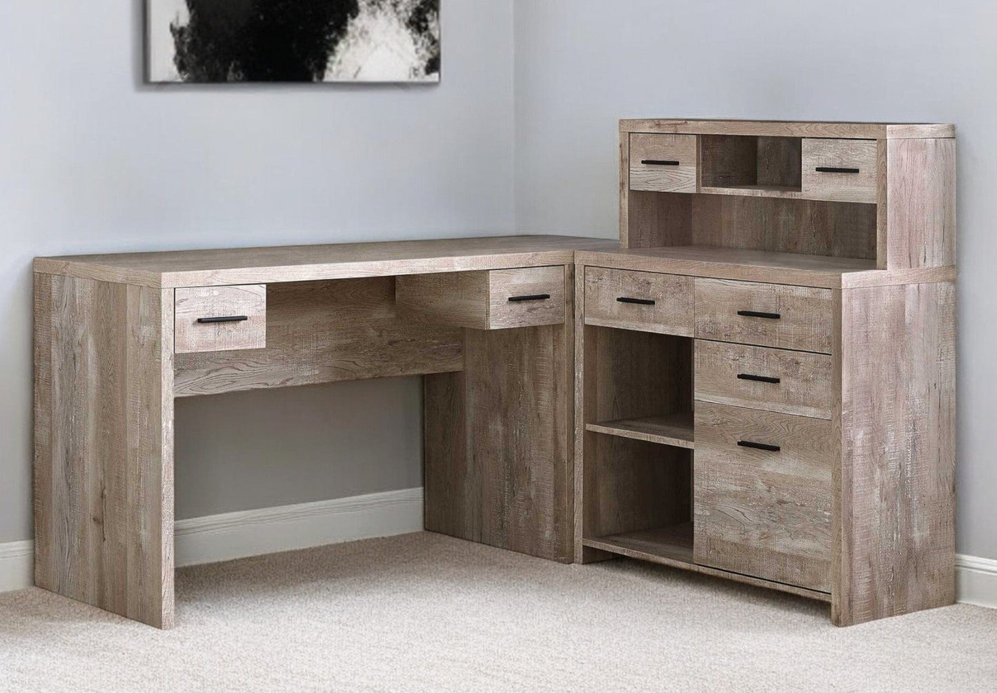 63" Taupe L Shape Computer Desk With Eight Drawers - Homeroots - Flyclothing LLC