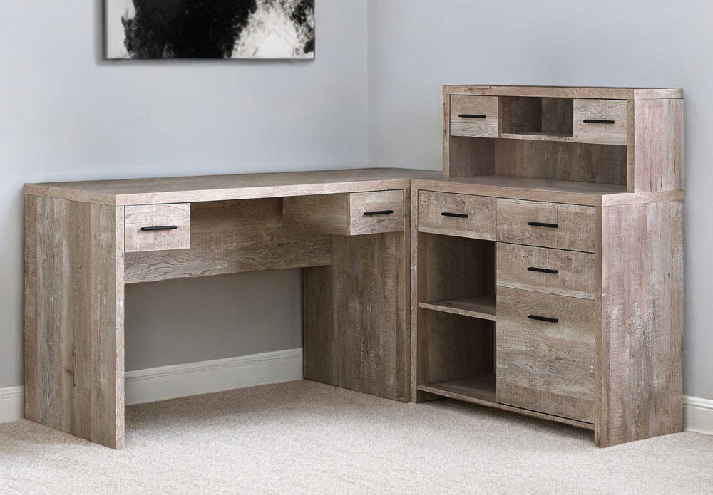 63" Taupe L Shape Computer Desk With Eight Drawers - Homeroots