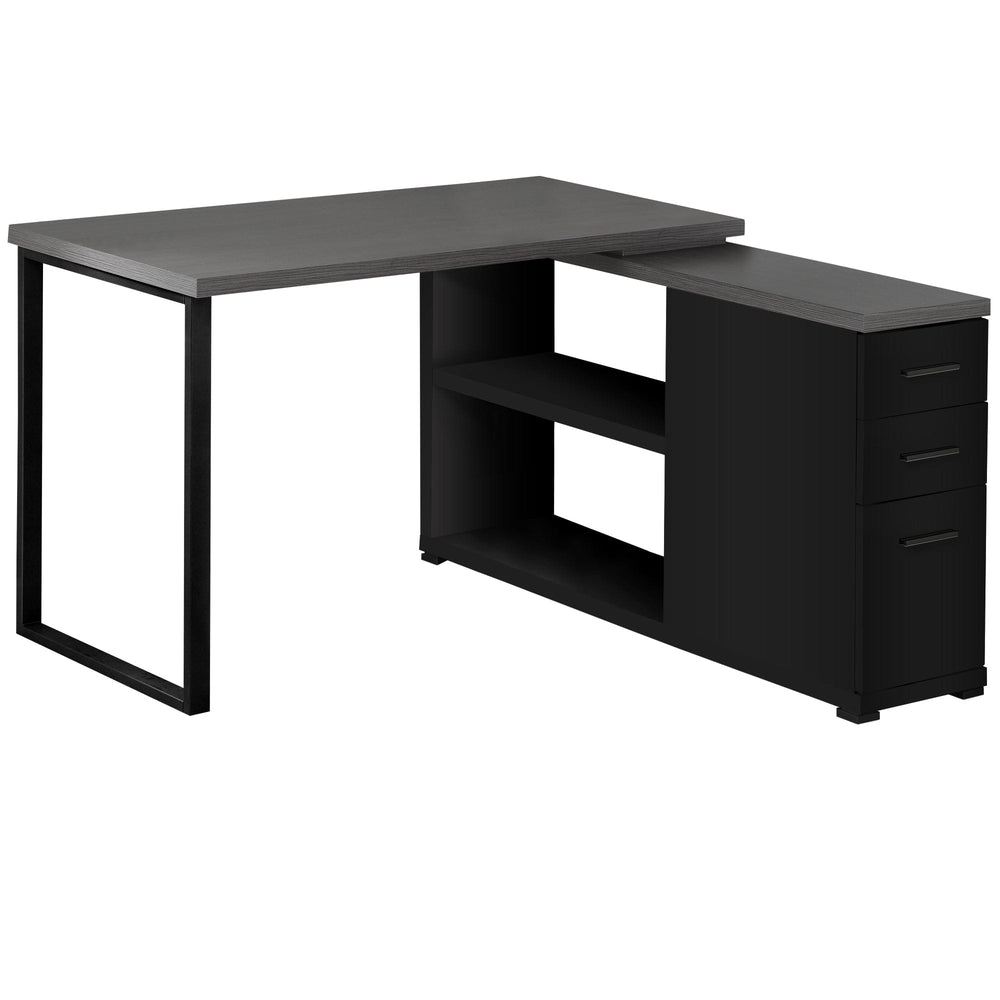 47" Gray and Black L Shape Computer Desk With Three Drawers - Homeroots - Flyclothing LLC