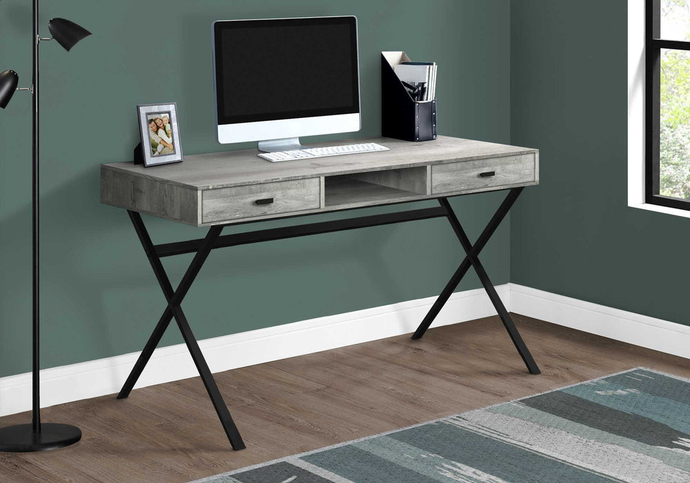 24" Gray and Black Computer Desk With Two Drawers - Homeroots - Flyclothing LLC
