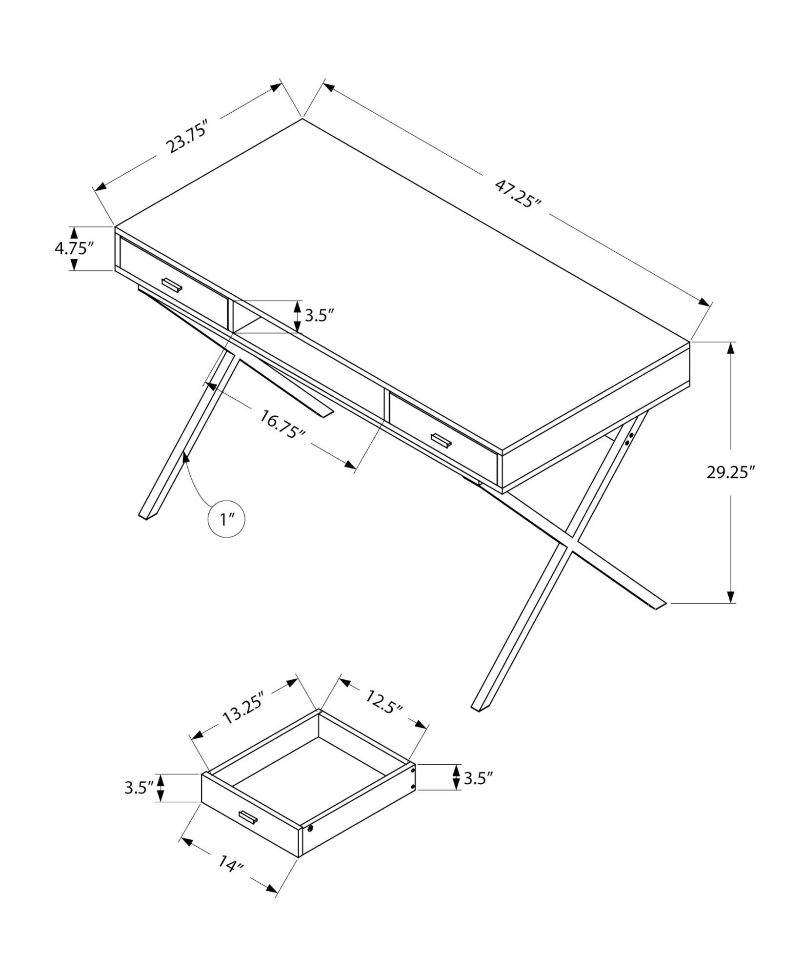 24" Gray and Black Computer Desk With Two Drawers - Homeroots - Flyclothing LLC