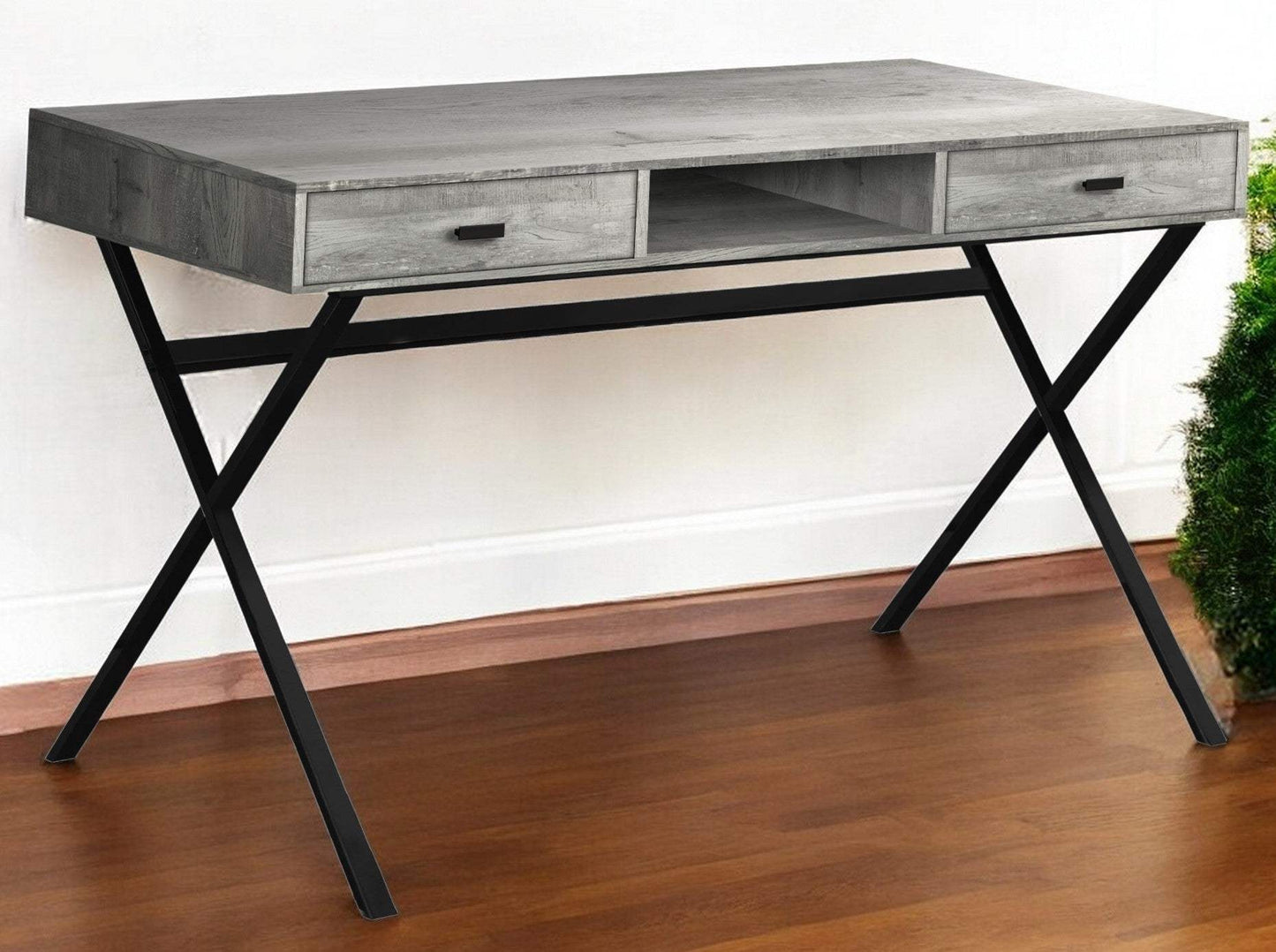 24" Gray and Black Computer Desk With Two Drawers - Homeroots - Flyclothing LLC