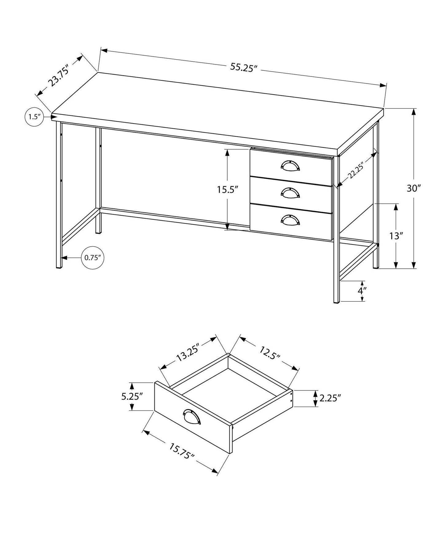 24" Brown and Black Computer Desk With Three Drawers - Homeroots - Flyclothing LLC