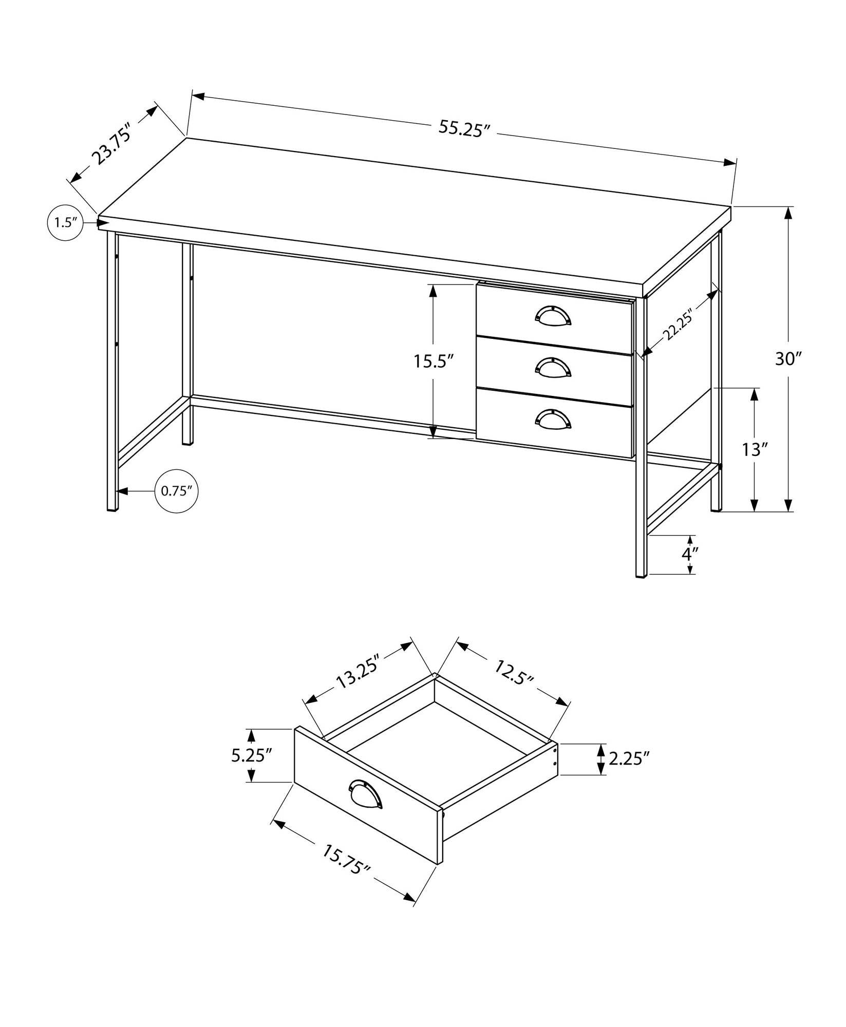 24" Brown and Black Computer Desk With Three Drawers - Homeroots - Flyclothing LLC