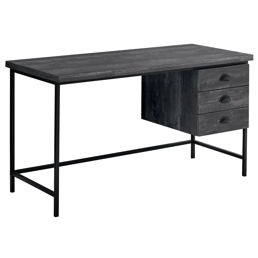 24" Gray and Black Computer Desk With Three Drawers - Homeroots - Flyclothing LLC