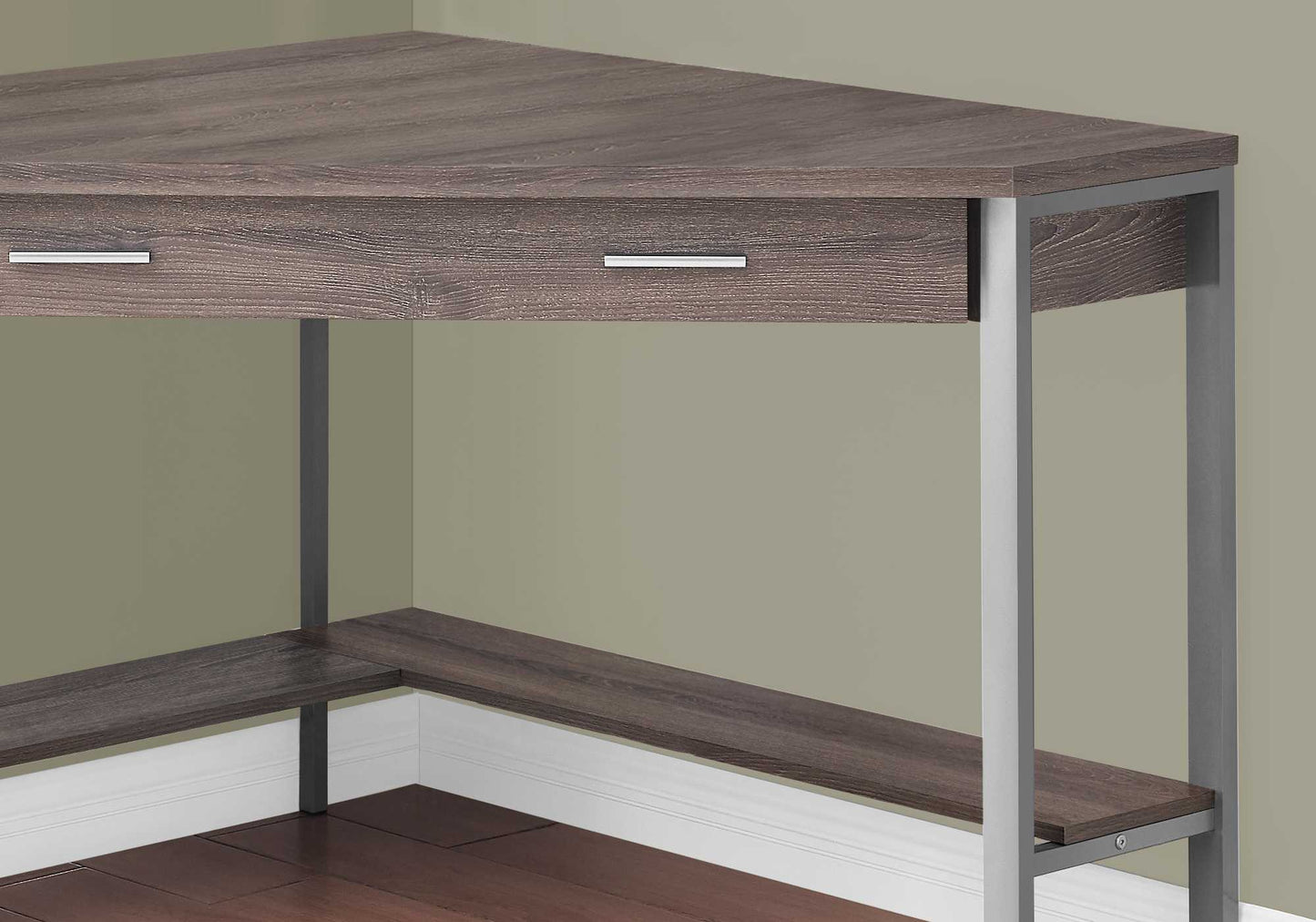 42" Taupe and Silver Corner Computer Desk - Homeroots - Flyclothing LLC