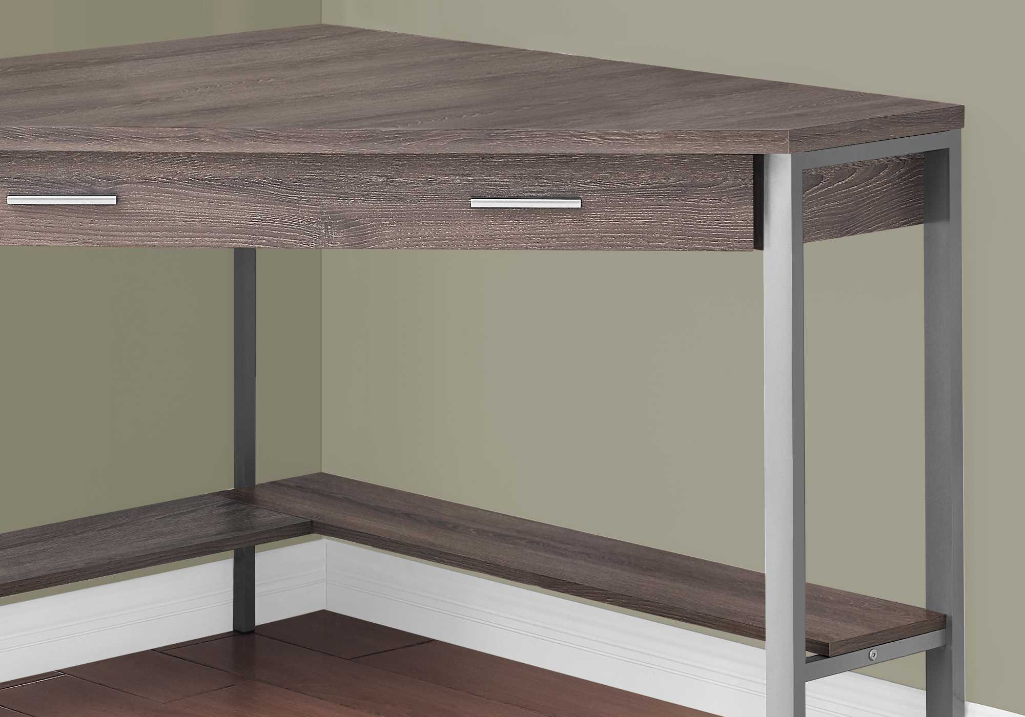 42" Taupe and Silver Corner Computer Desk - Homeroots - Flyclothing LLC