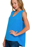 Zenana Double Gauze Raw Edge V-Neck Tank - Trendsi - Flyclothing LLC