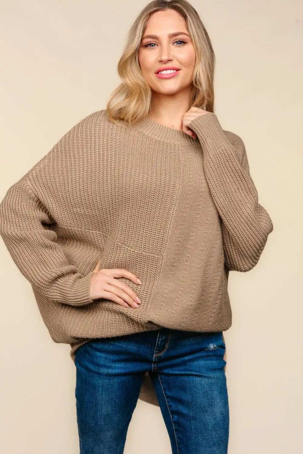 Haptics Full Size Side Slit Texture Asymmetric Sweater - Trendsi - Flyclothing LLC
