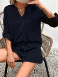 Notched Long Sleeve Top and Shorts Set - Trendsi - Flyclothing LLC