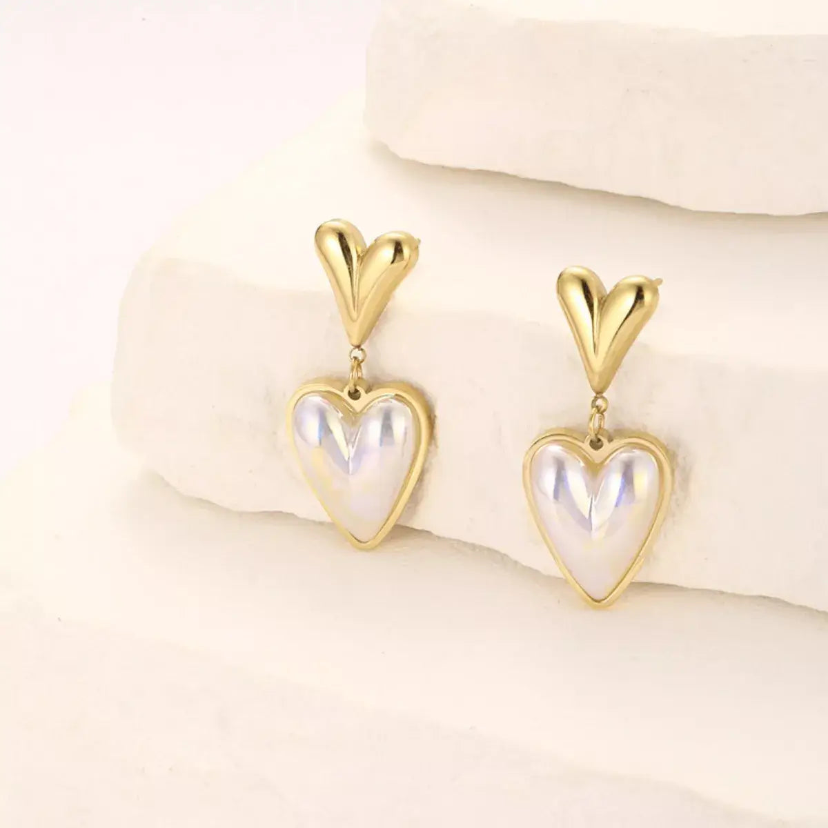 Heart-Shaped Pearl Drop Earrings - Trendsi - Flyclothing LLC