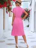 Buttoned Tie Waist Short Sleeve Dress - Trendsi - Flyclothing LLC