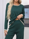 Contrast Trim Round Neck Top and Pants Sweater Set - Trendsi