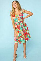 Haptics Floral Square Neck Short Sleeve Dress - Trendsi - Flyclothing LLC