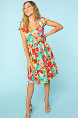 Haptics Floral Square Neck Short Sleeve Dress - Trendsi