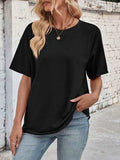 Lovelet Exposed Seam Round Neck Half Sleeve T-Shirt - Trendsi - Flyclothing LLC