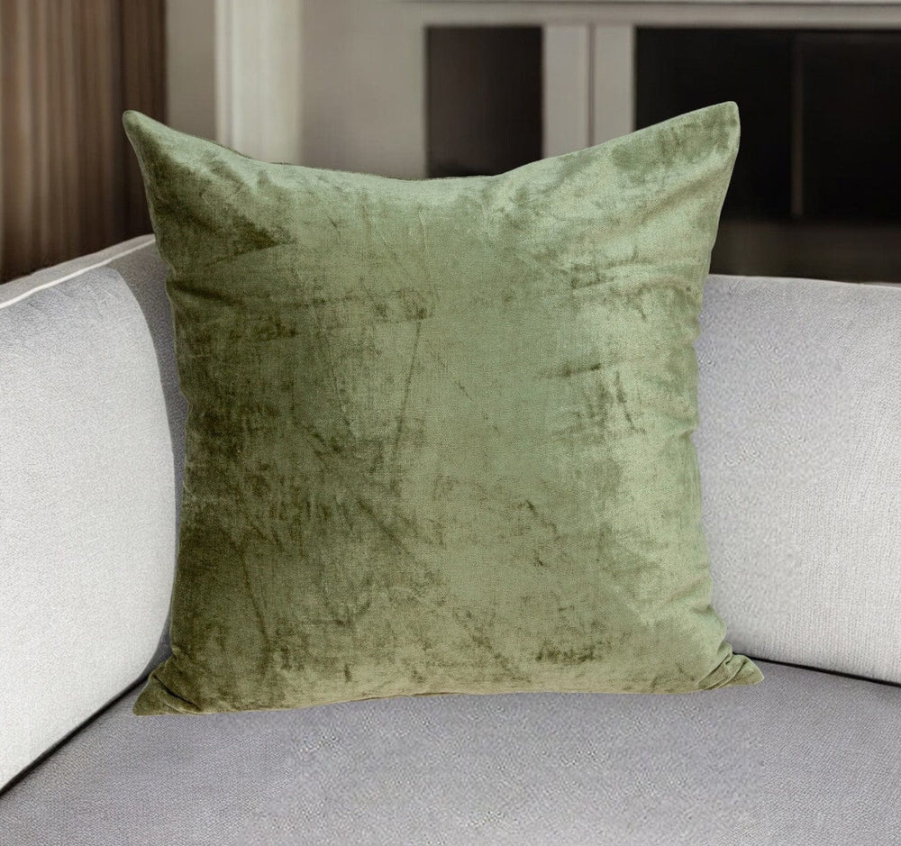18" X 7" X 18" Transitional Olive Solid Pillow Cover With Poly Insert - Homeroots