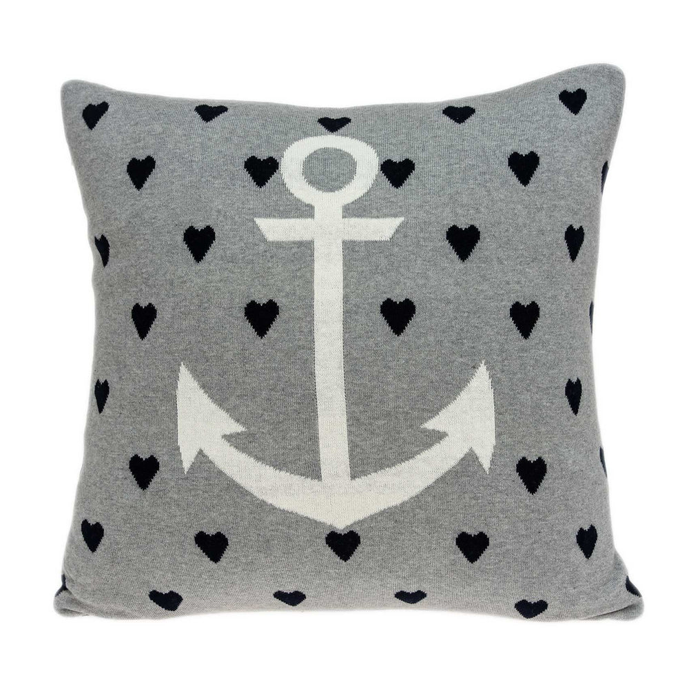 Casual Square Grey Nautical Anchor Accent Pillow - Homeroots - Flyclothing LLC