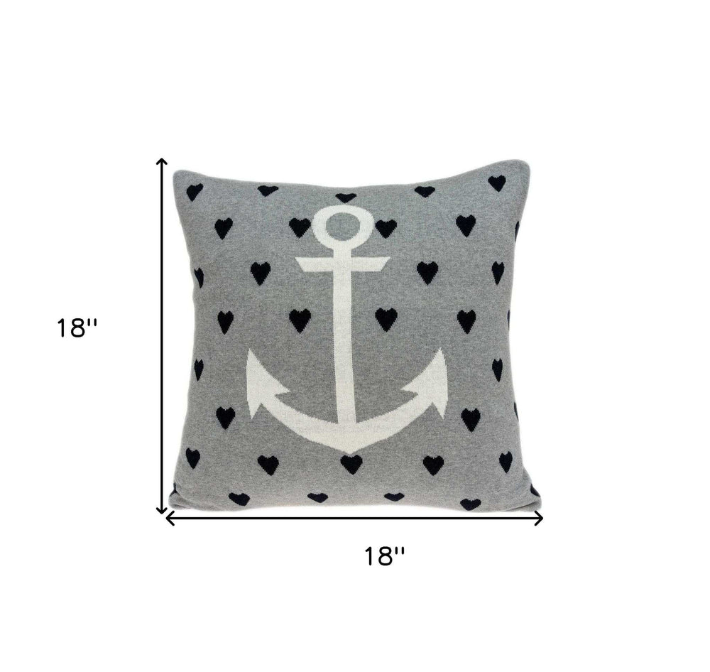 Casual Square Grey Nautical Anchor Accent Pillow - Homeroots - Flyclothing LLC