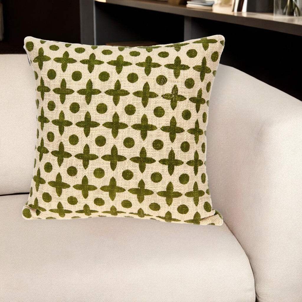 18" X 7" X 18" Transitional Beige Printed Pillow Cover With Poly Insert - Homeroots - Flyclothing LLC