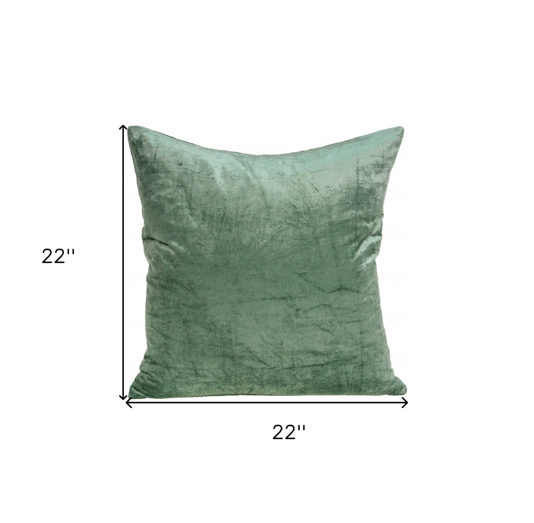 22" X 7" X 22" Transitional Green Solid Pillow Cover With Poly Insert - Homeroots - Flyclothing LLC
