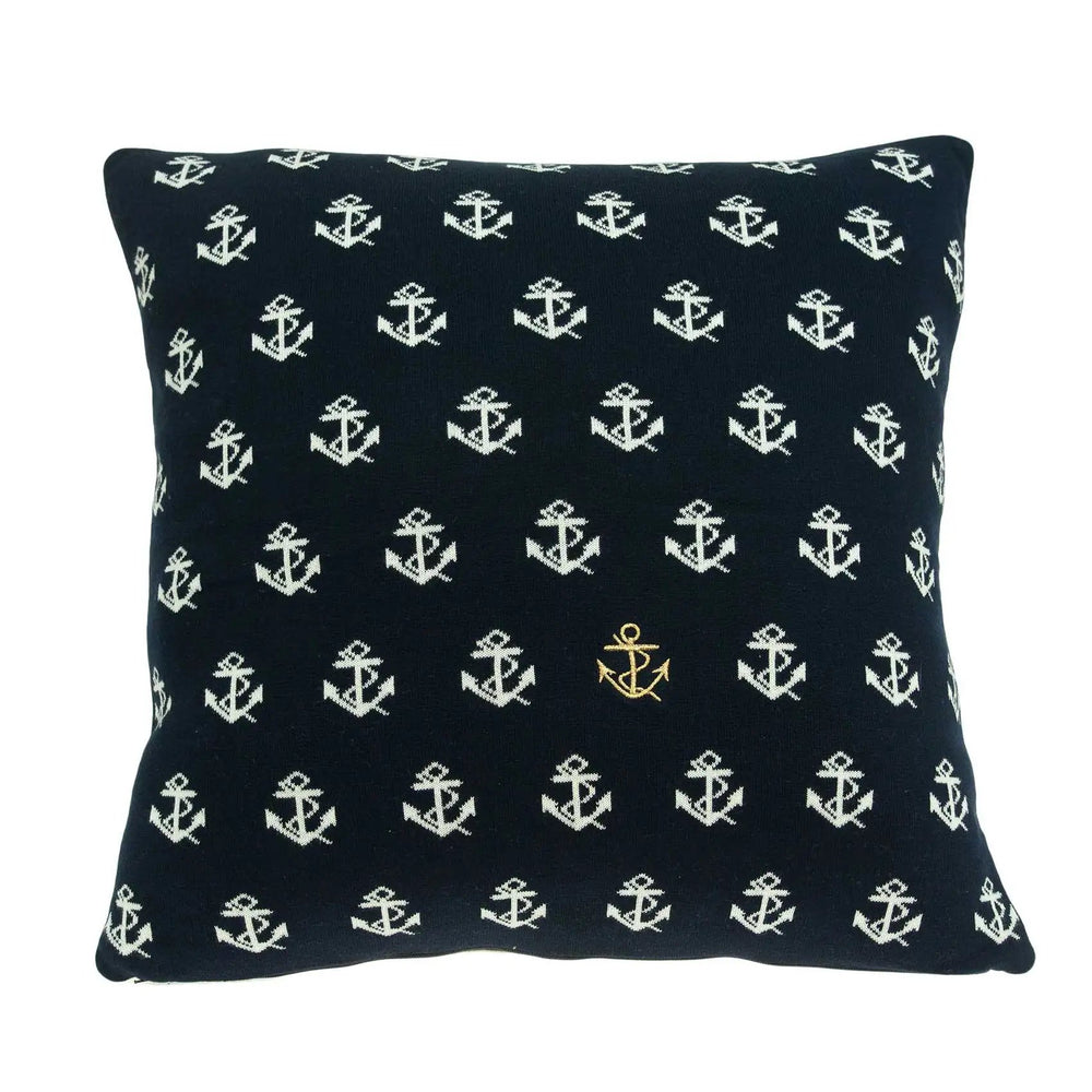 20" Blue and Off White Reversible Nautical Anchor Cotton Throw Pillow - Homeroots - Flyclothing LLC