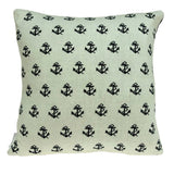20" Blue and Off White Reversible Nautical Anchor Cotton Throw Pillow - Homeroots